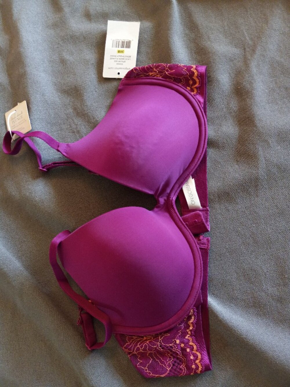 On Gossamer Bra Lace Back Plunge 36B NWT Plum